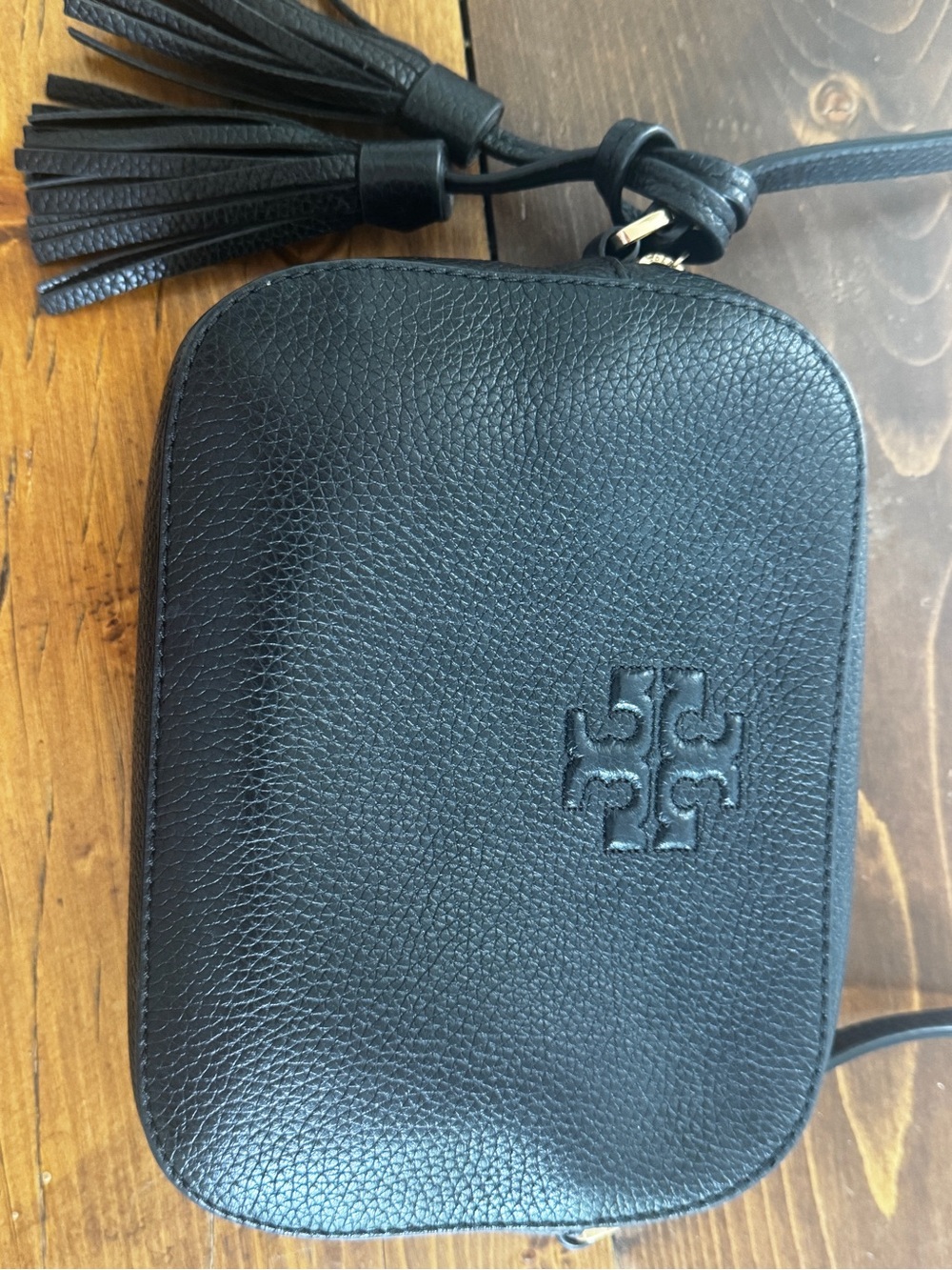Tory Burch Black Leather Crossbody Bag with Tassel - Picture 2 of 6